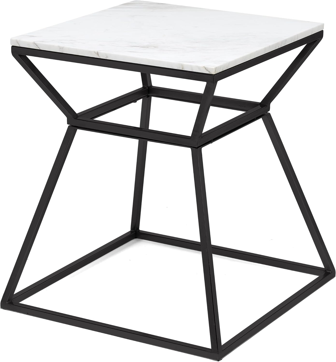 Mid-Century Modern White Marble and Metal Side End Table