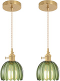 Mini Pendant Light 2 Pack with Green Tulip Glass Lampshades - Vintage