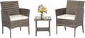 Gray Wicker 3 Piece Patio Bistro Set with Khaki Cushions - Compact
