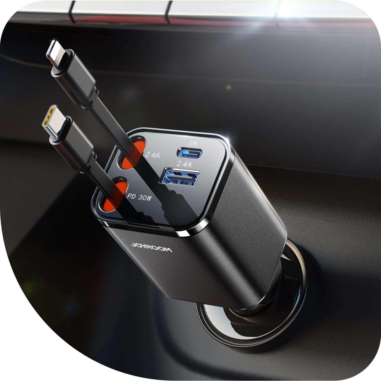 JOYROOM 4-in-1 Retractable 69W Car Charger - Fast iPhone 16 Charging
