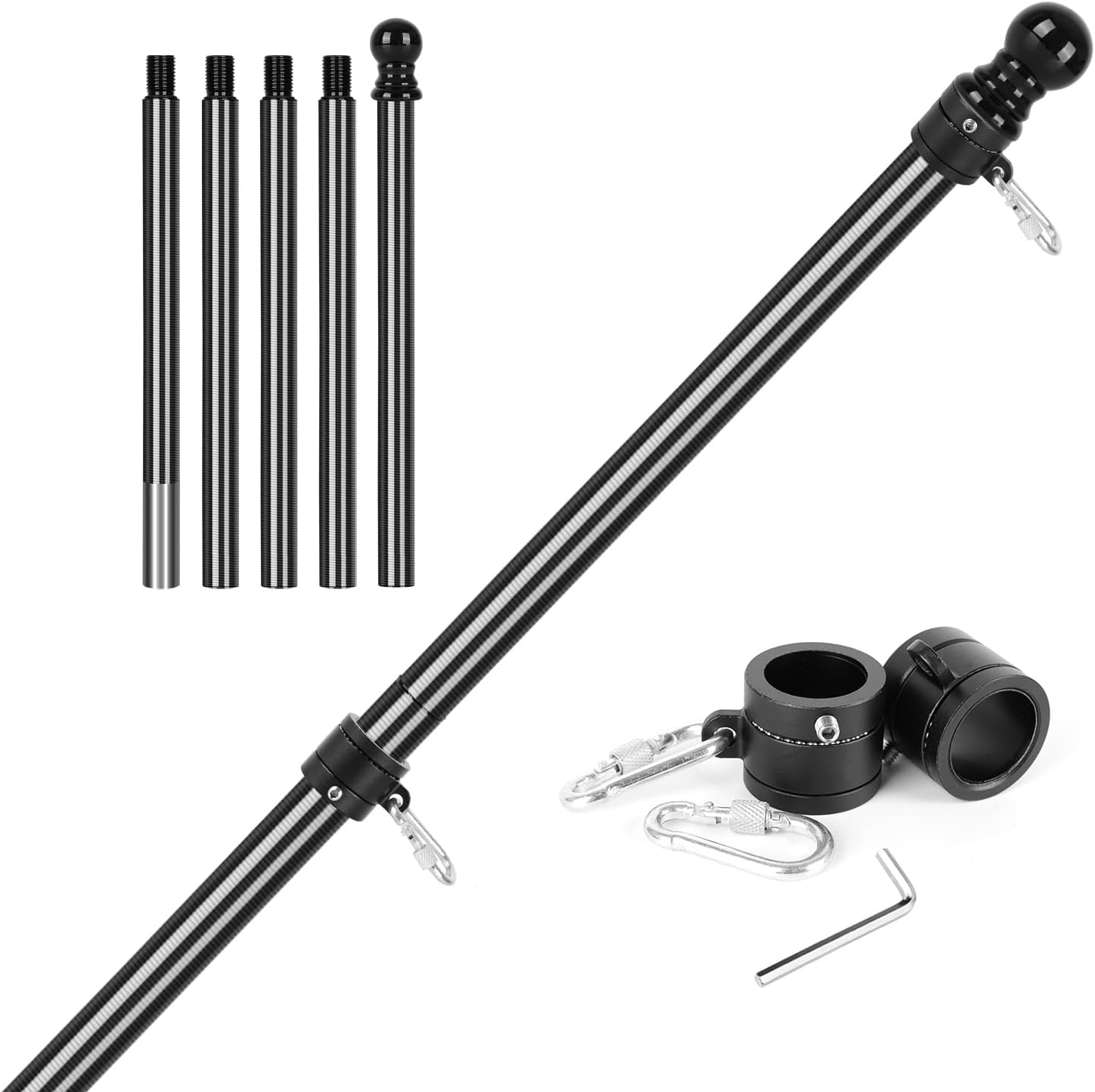 6FT Carbon Fiber Flag Pole for Outside House - Tangle Free Kit