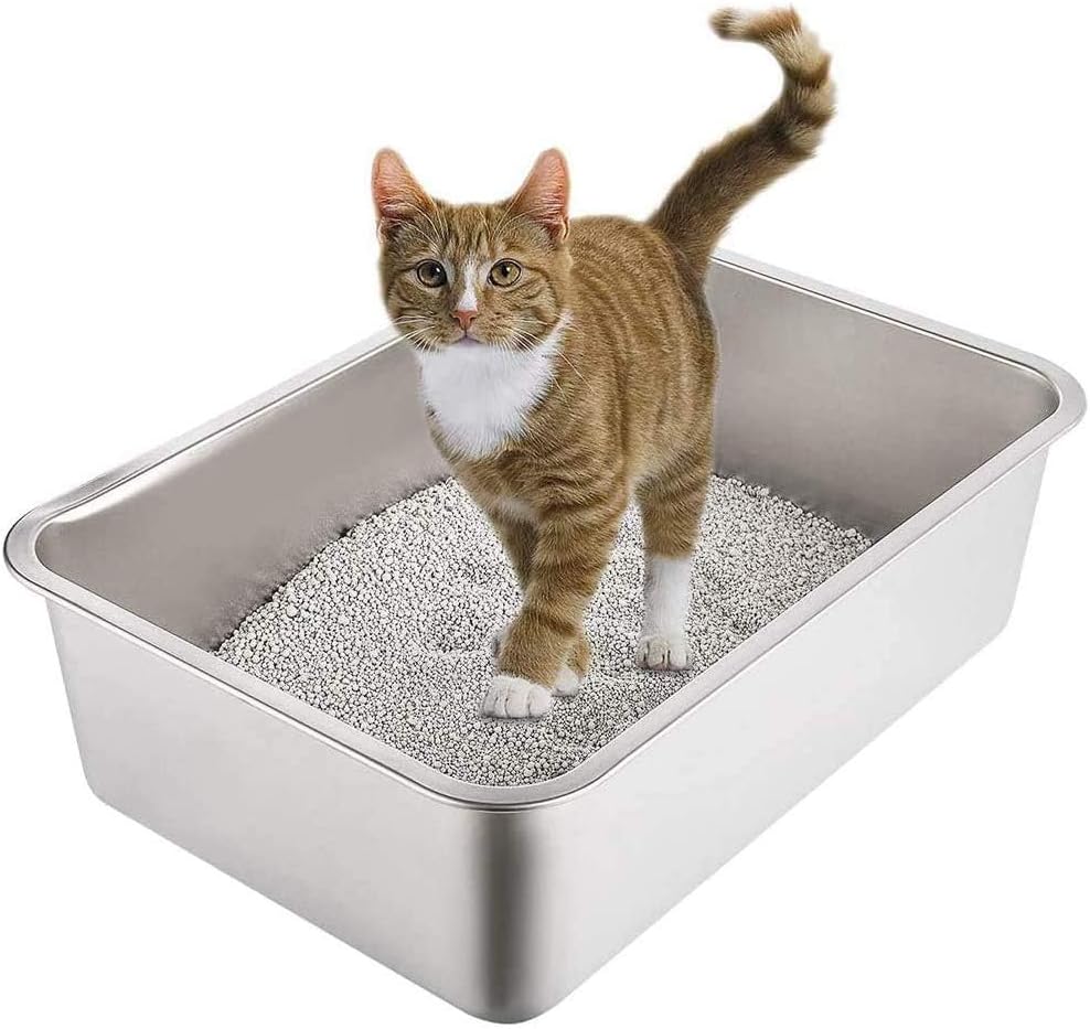 Stainless Steel Litter Box for Cats and Rabbits - Odor Control