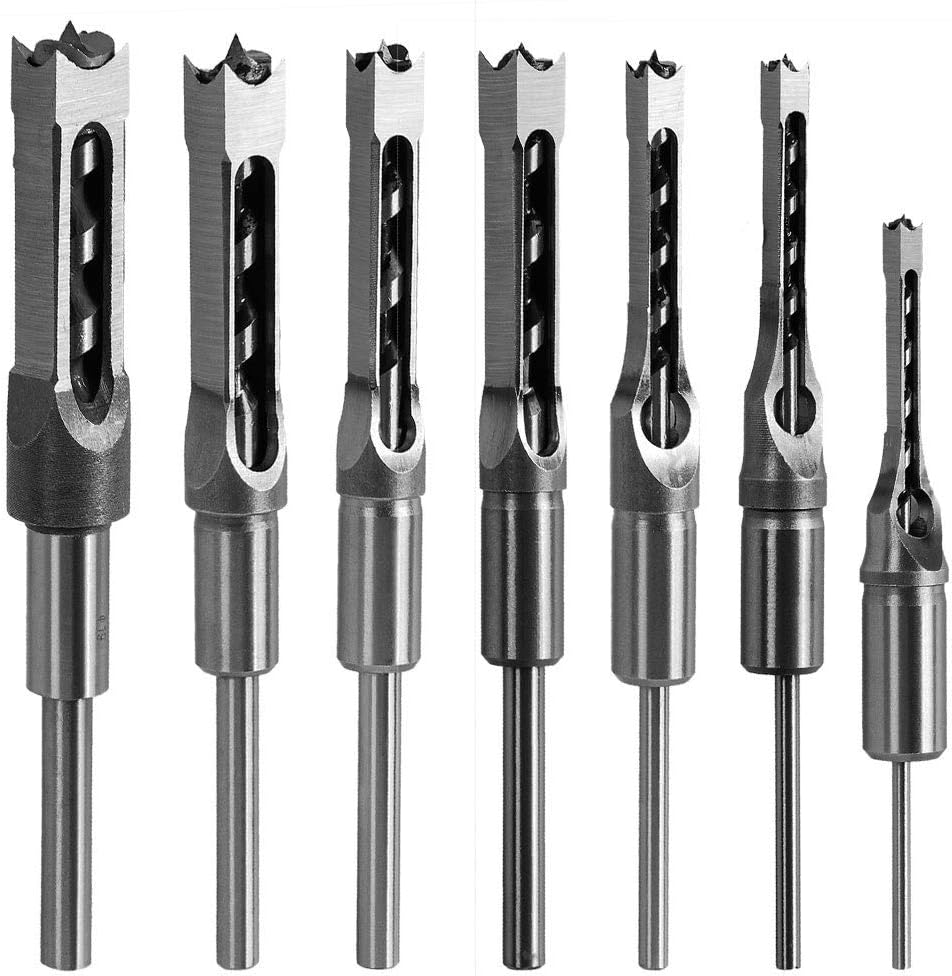 Square Hole Drill Bit Set for Woodworking - 7-Piece Mortising Kit