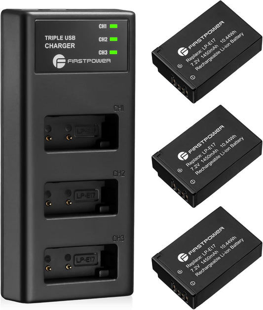 FirstPower LP-E17 Battery 3-Pack for Canon Cameras - Extended Power