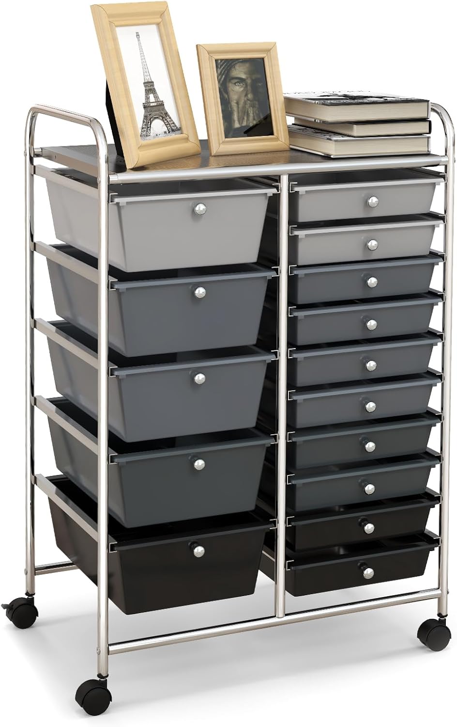 HAPPYGRILL 15-Drawer Rolling Cart for Home, Office, and School