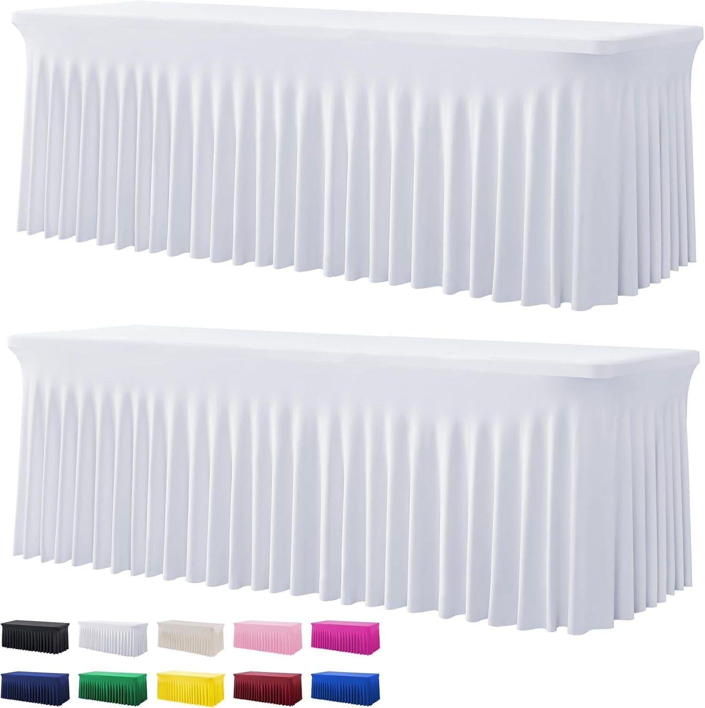 2 Pack White Spandex Tablecloths for 8 Foot Rectangle Tables