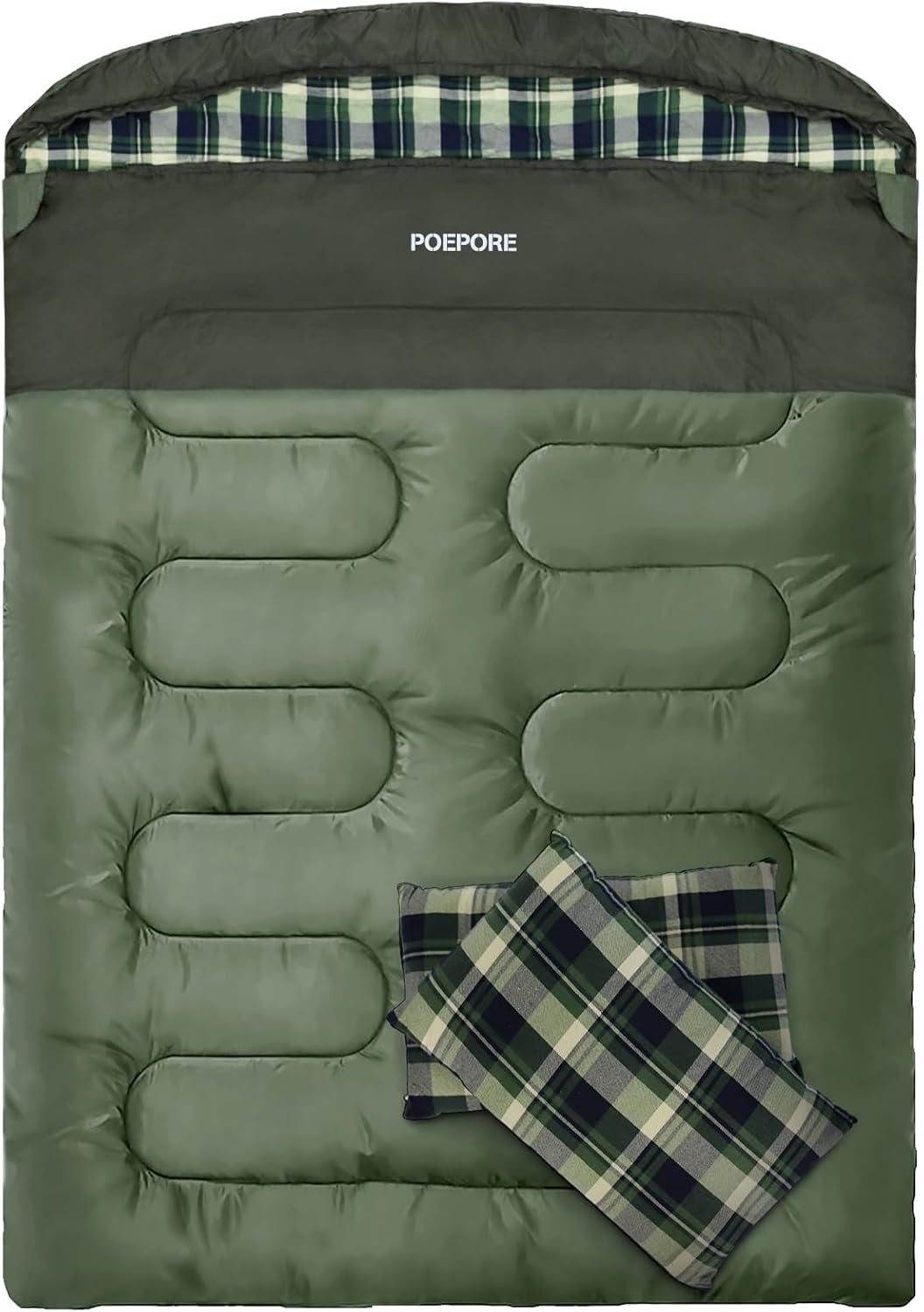 Double Sleeping Bag Flannel for Adults with 2 Pillows XXL