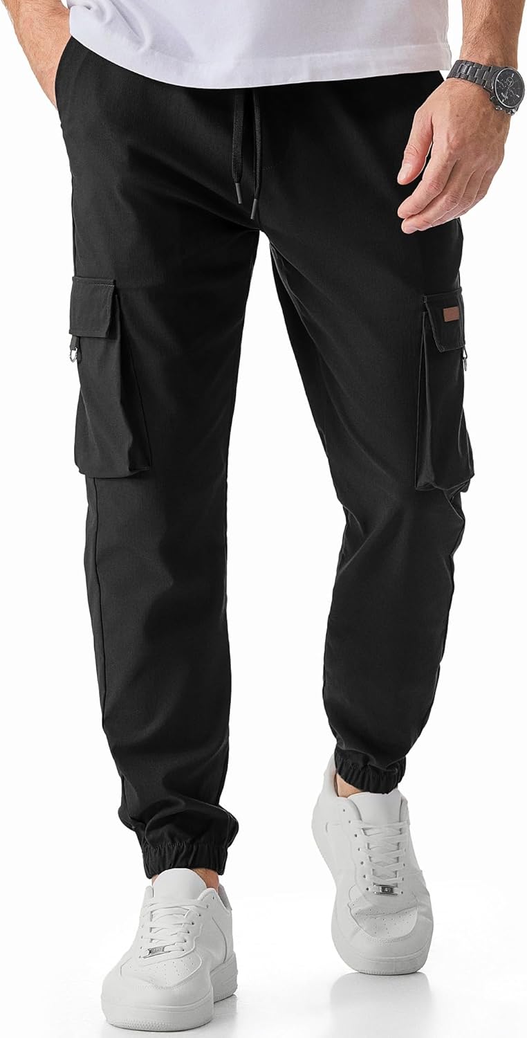 JMIERR Mens Cargo Pants - Lightweight Elastic Waist Tapered Fit