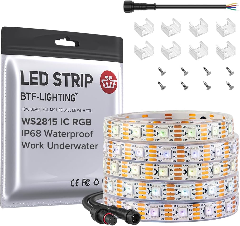 BTF-LIGHTING IP68 Waterproof WS2815 RGB LED Strip for Outdoors