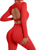Women's Open Back Long Sleeve Scrunch Butt Leggings Set - Flattering