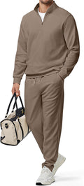Men Fall Tracksuit 2 Piece Set Quarter Zip Twill Joggers - Classic Fit