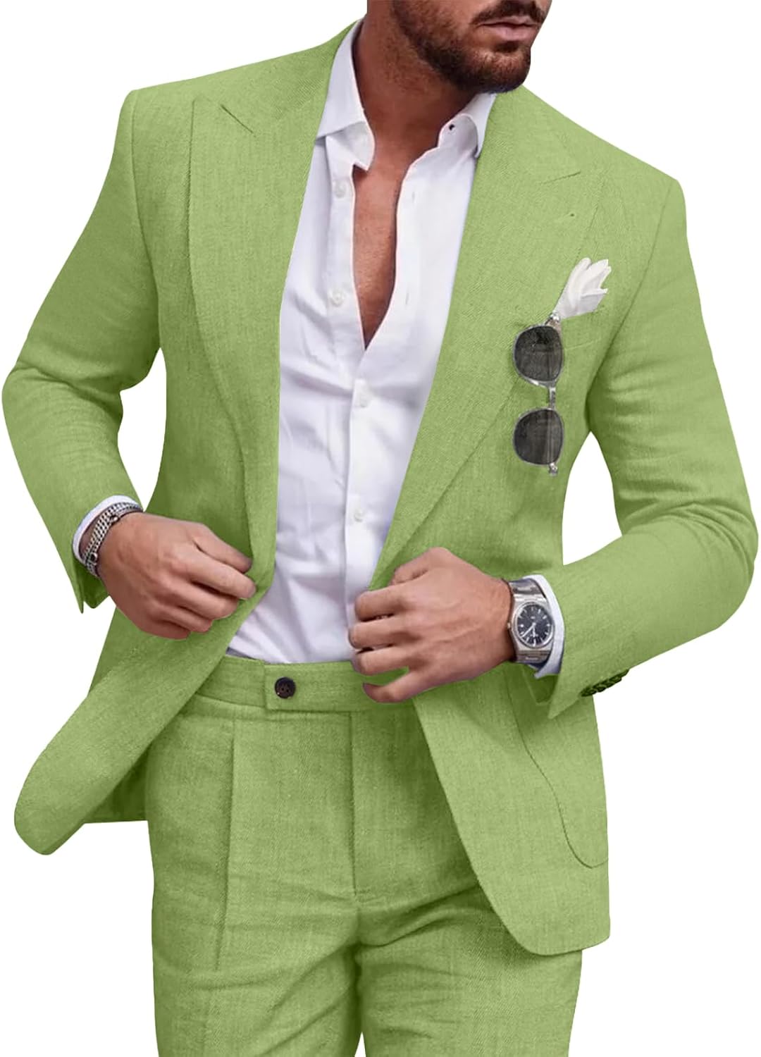 Linen Men Suit Set Casual Tuxedo for Weddings and Parties