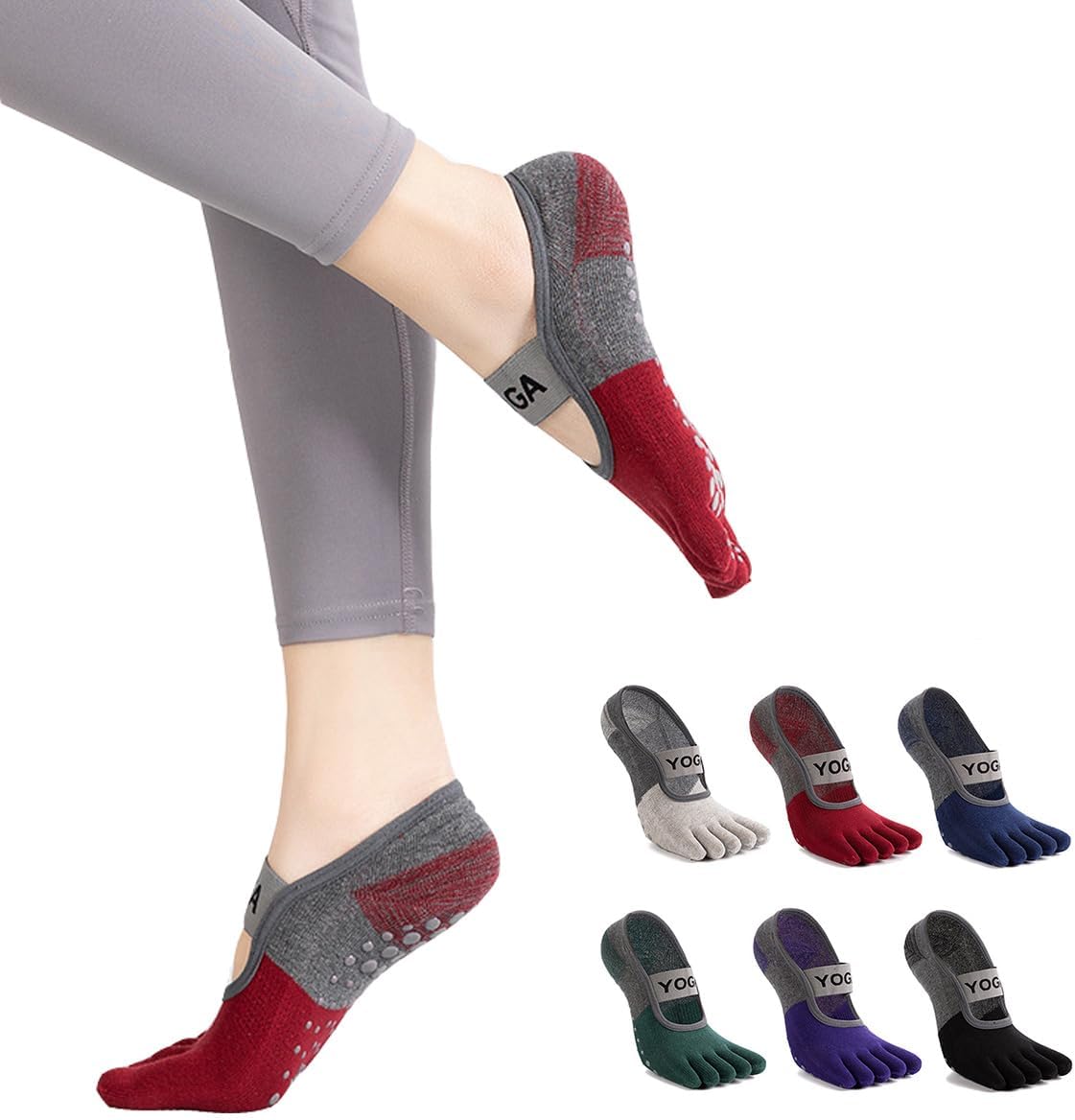 Non-Slip Yoga Socks 6 Pairs - RosyClouds