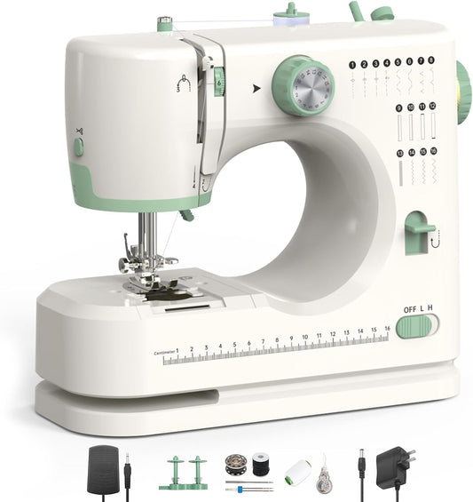 Portable Beginner Sewing Machine with 16 Threads, Speed Control & Foot Pedal
