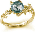 Natural Moss Agate Ring for Women - 1.5 ct Sterling Silver Leaf Design