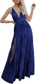 Dokotoo Womens Deep V-Neck Embroidered Lace Mesh Evening Prom Dress on