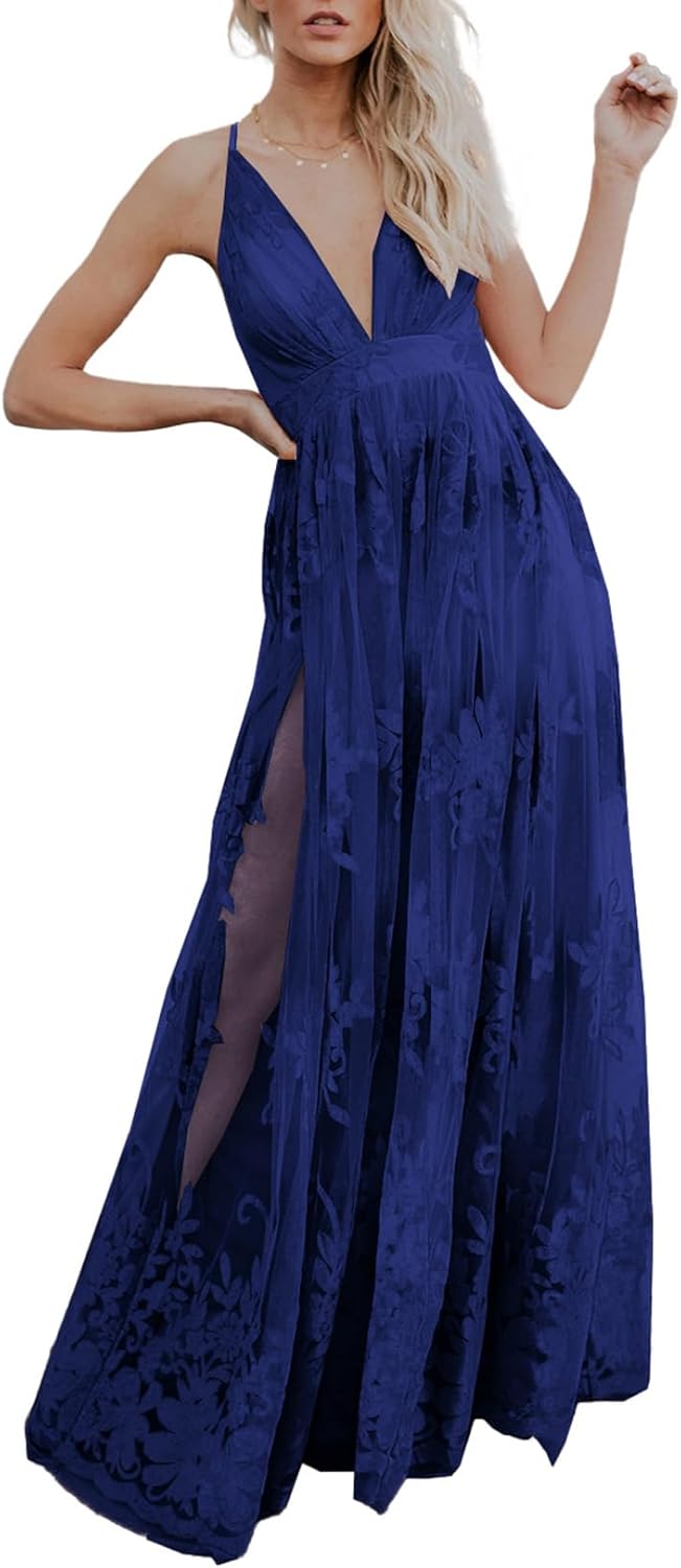 Dokotoo Womens Formal Dresses Deep V-Neck Lace Evening Dress