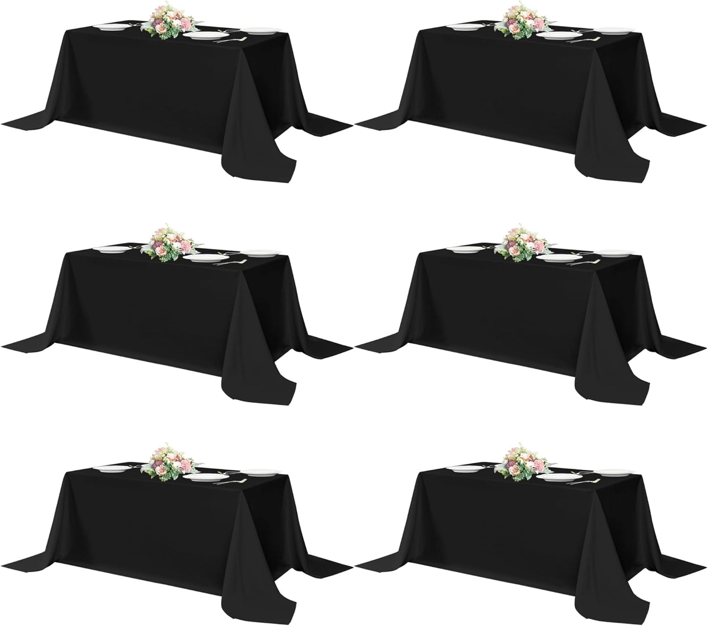 Sancua Rectangle Tablecloths 6 Pack - Elegant Black Covers