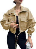 Womens Cropped Lightweight Utility Anorak Jacket - Oversized Zip
