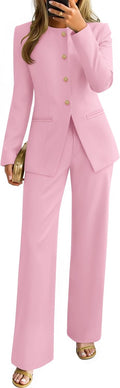 ZESICA Women's Fall Two Piece Blazer and Wide Leg Pants Set