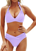 Two Piece Black Push Up Bikini Set for Women - Vintage Halter Fit