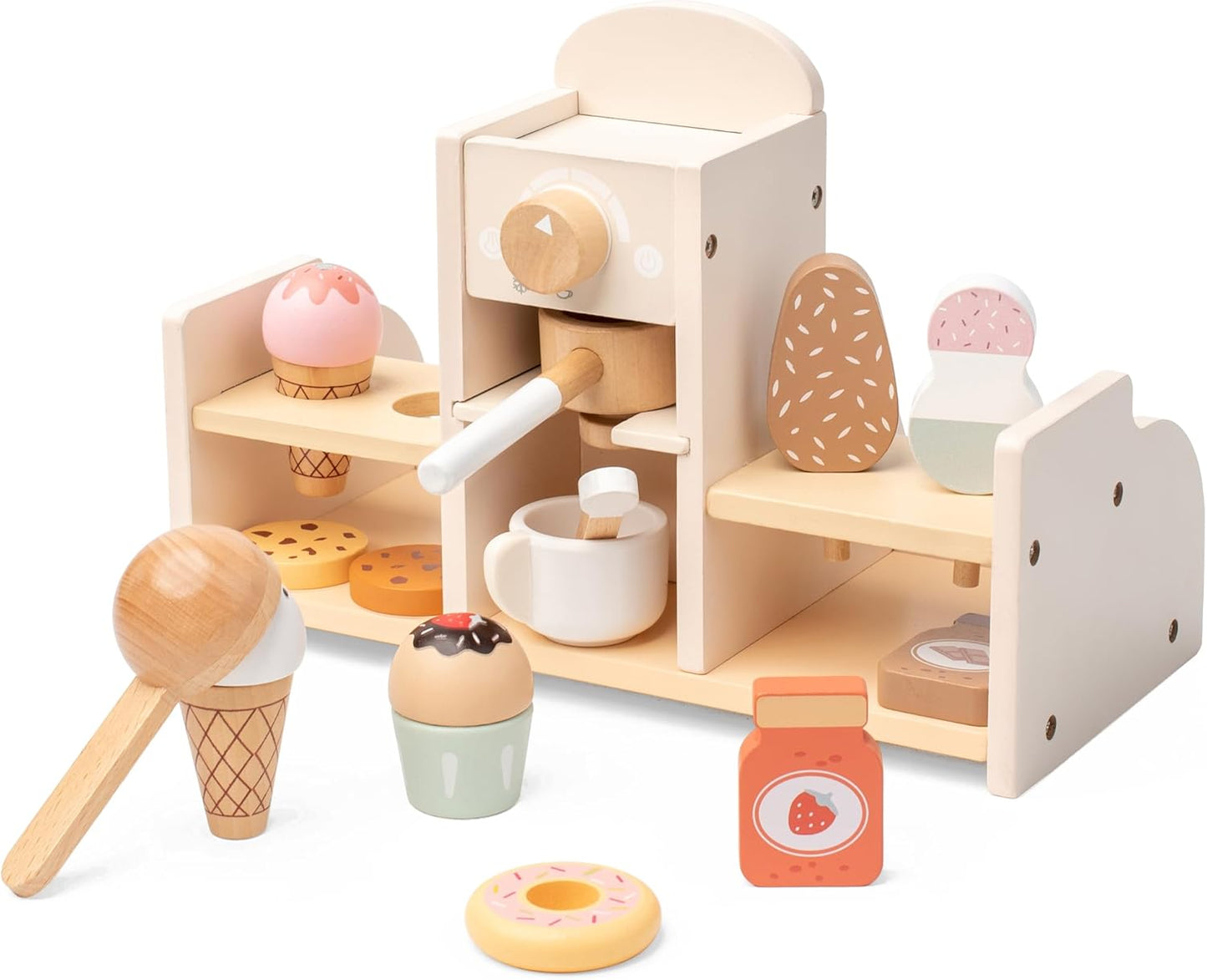 Interactive Wooden Ice Cream & Coffee Set for Kids, Imaginative Play Fun! 