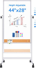 Rolling White Board 44x28 in Double-Sided Magnetic Cork - Portable