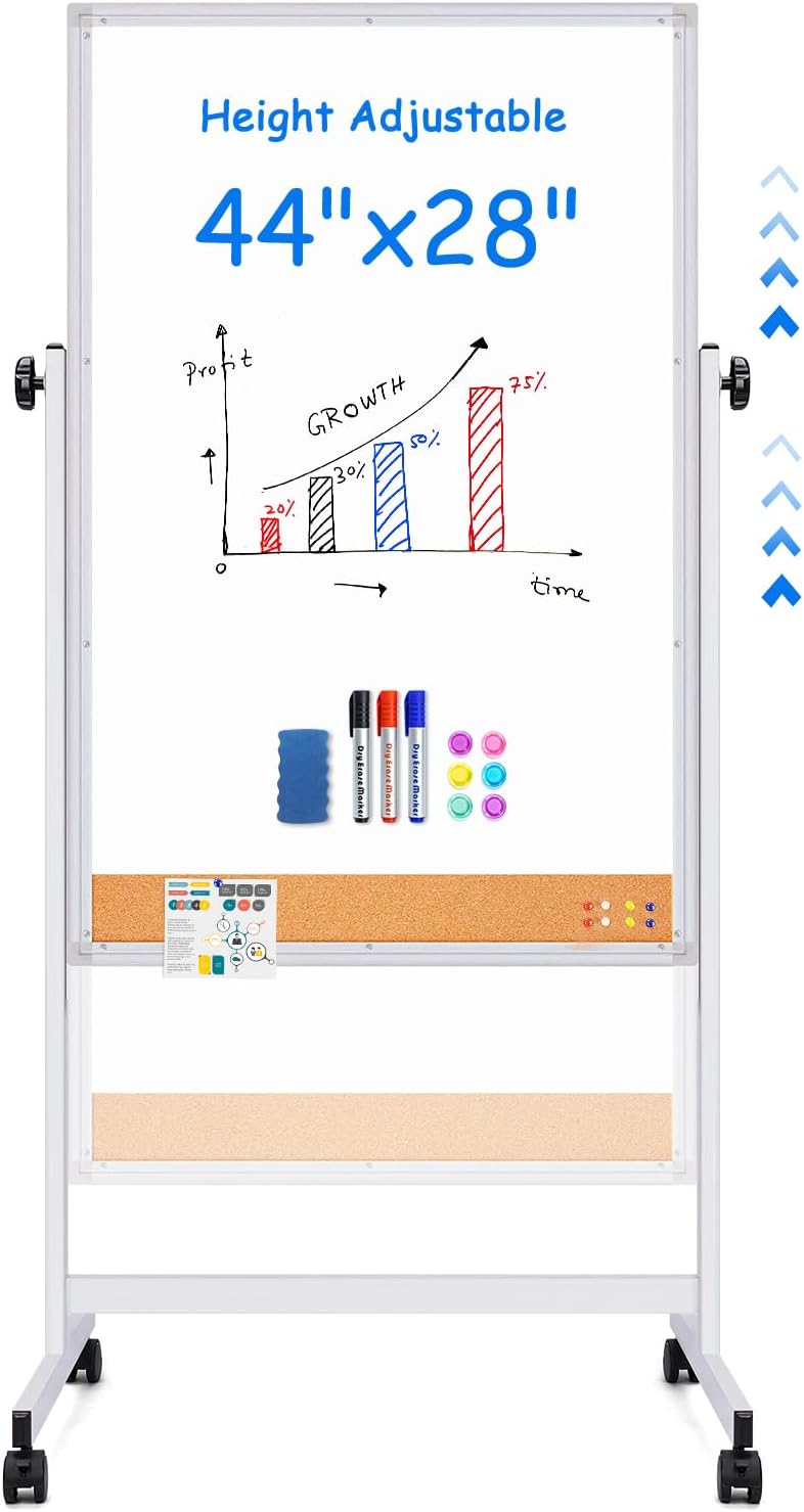 maxtek Rolling White Board: Portable Double-Sided Dry Erase Board