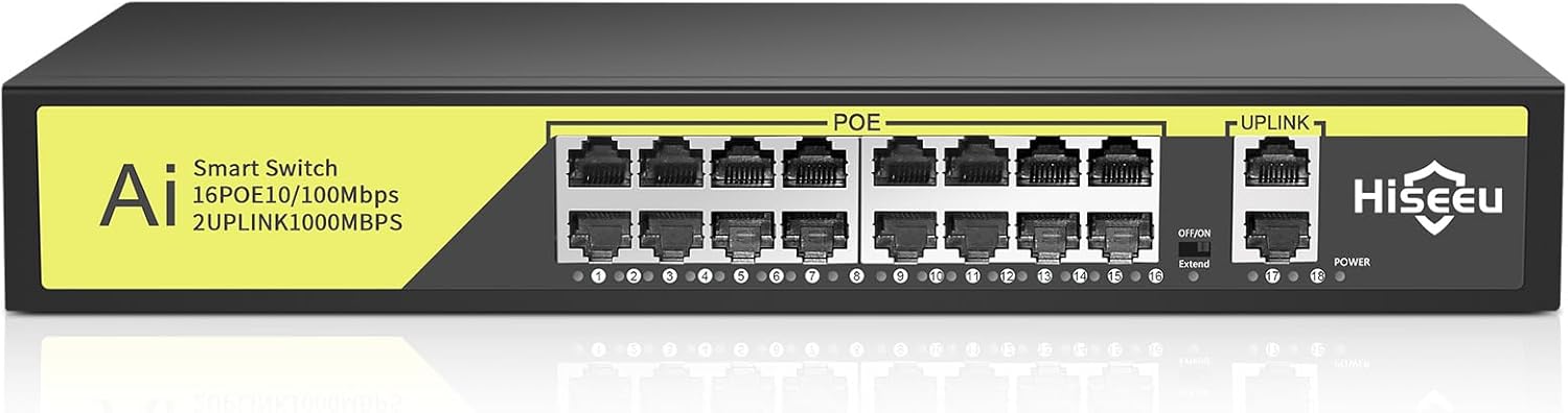 Hiseeu 16 Port PoE Switch Unmanaged for Seamless Connectivity