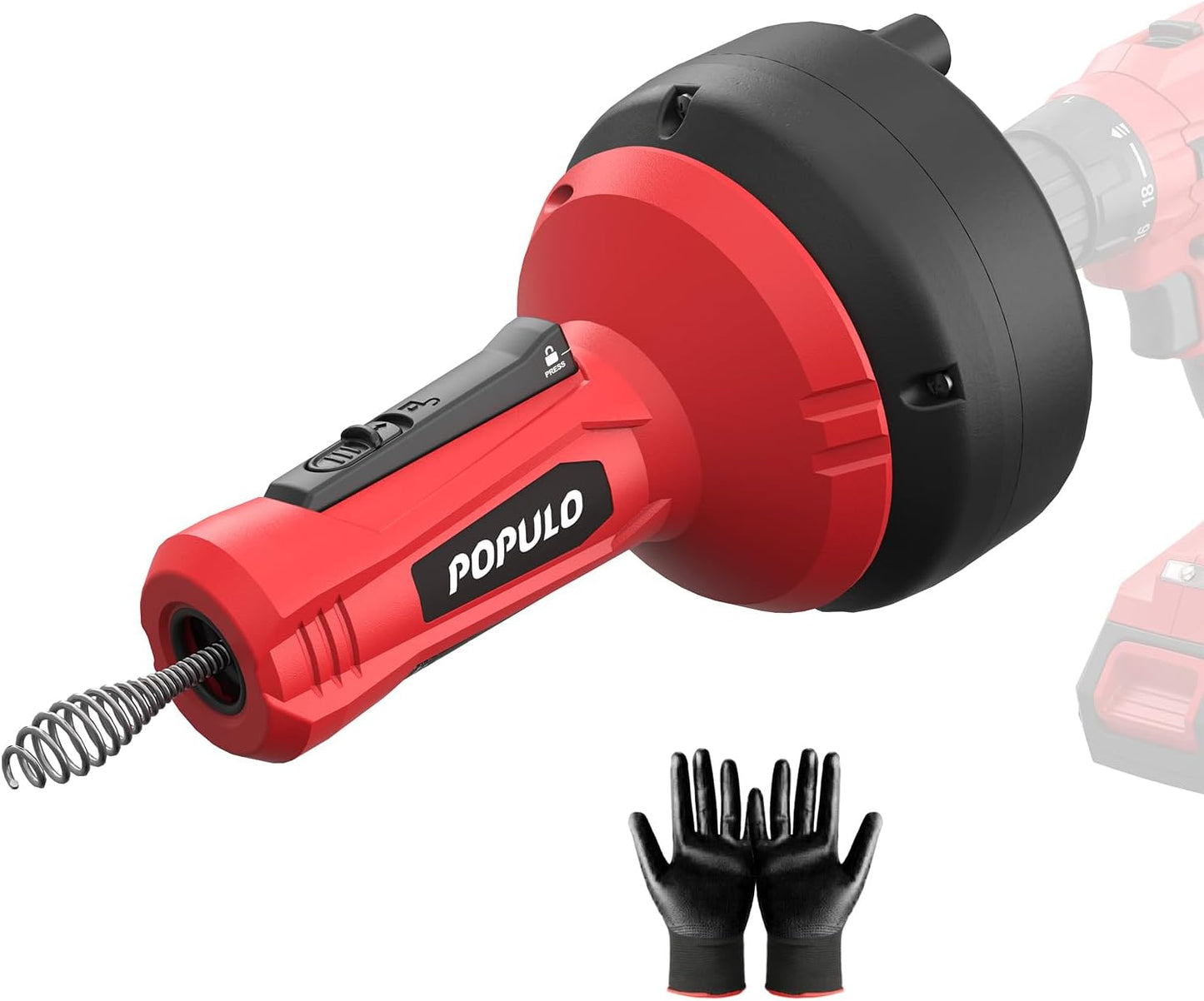 POPULO Drain Auger with Auto Feed for Effortless Clog Removal