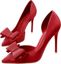Womens Bow Heels Closed Pointed Toe Stiletto Slip on Wedding Pumps