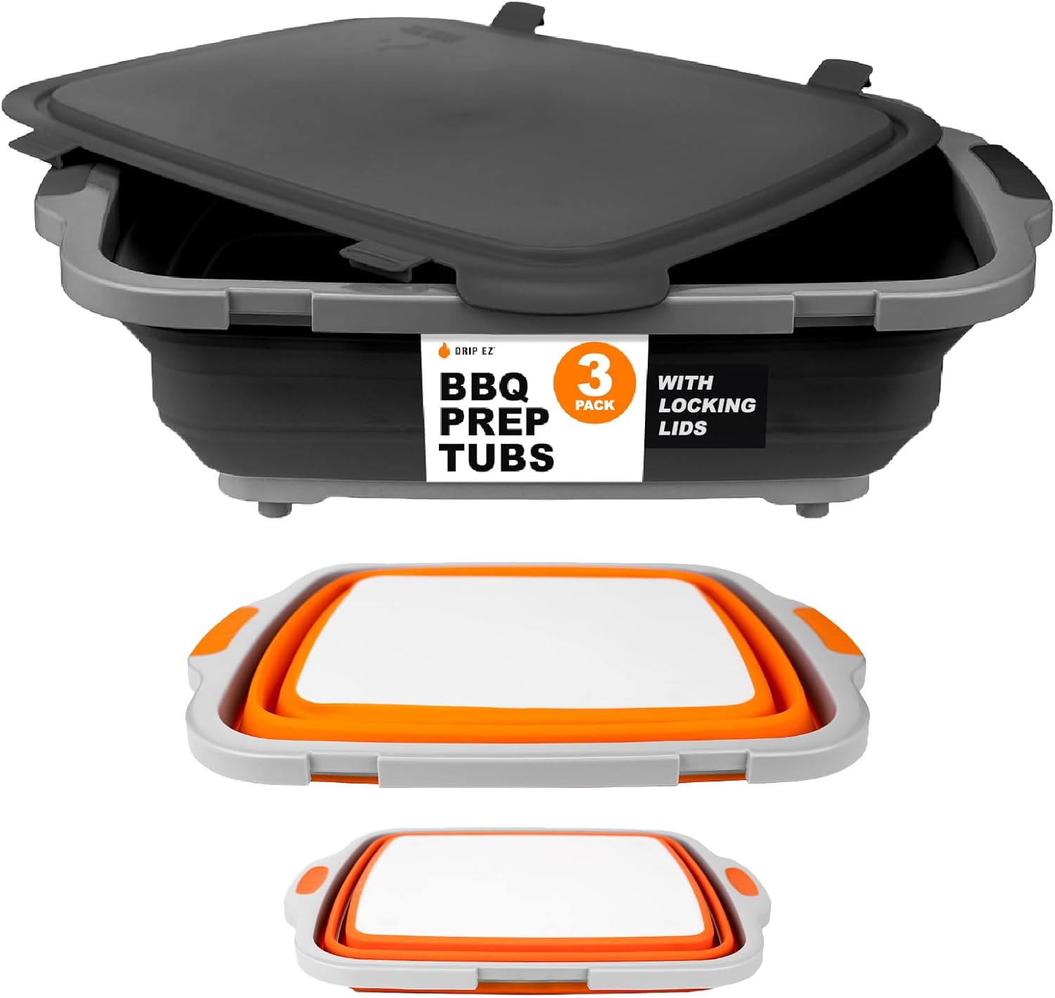 Drip EZ Collapsible BBQ Prep Tubs Set for Meal Prep & Storage
