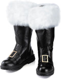 Santa Boots Wide Calf Combat Boots with Plush Cuffs - Festive Comfort