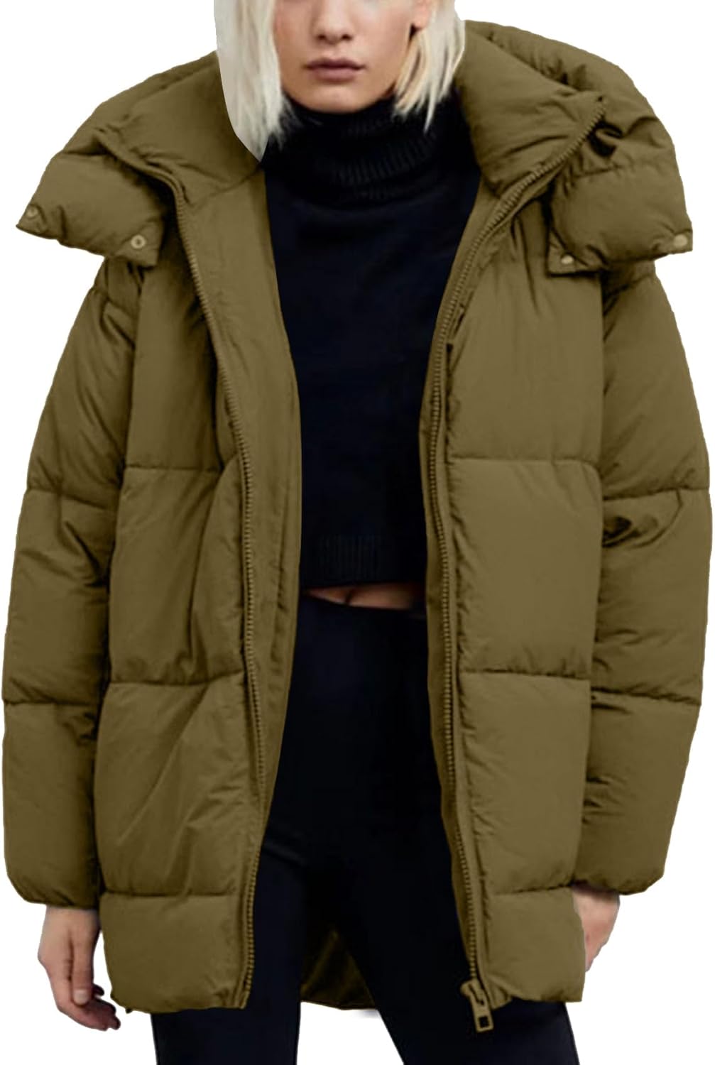 Flygo Womens Hooded Quilted Puffer Jacket for Winter Warmth