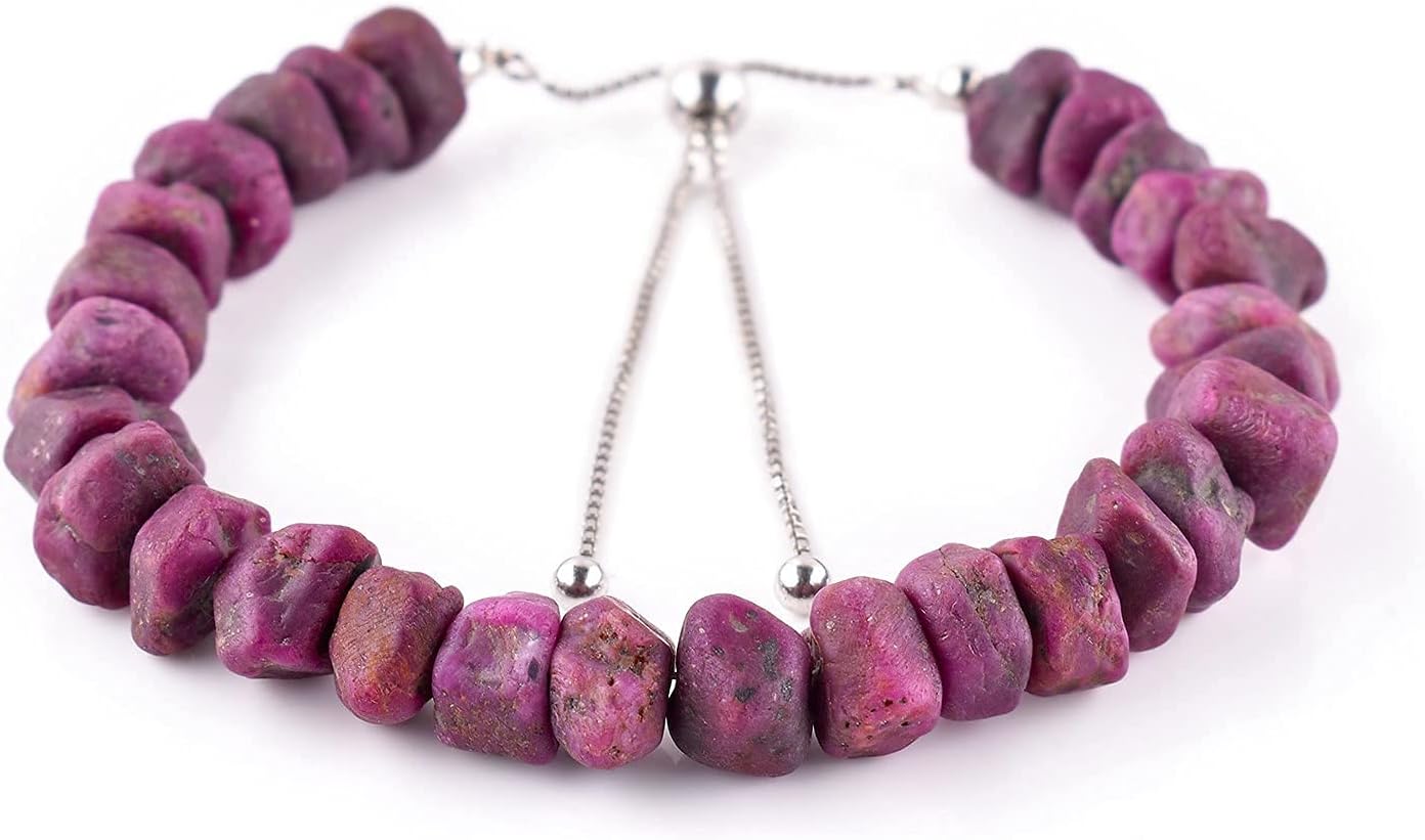 Raw Ruby Gemstone Bracelet with 925 Sterling Silver Adjustable Slider