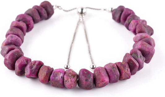 Raw Ruby Gemstone Bracelet with 925 Sterling Silver Adjustable Slider