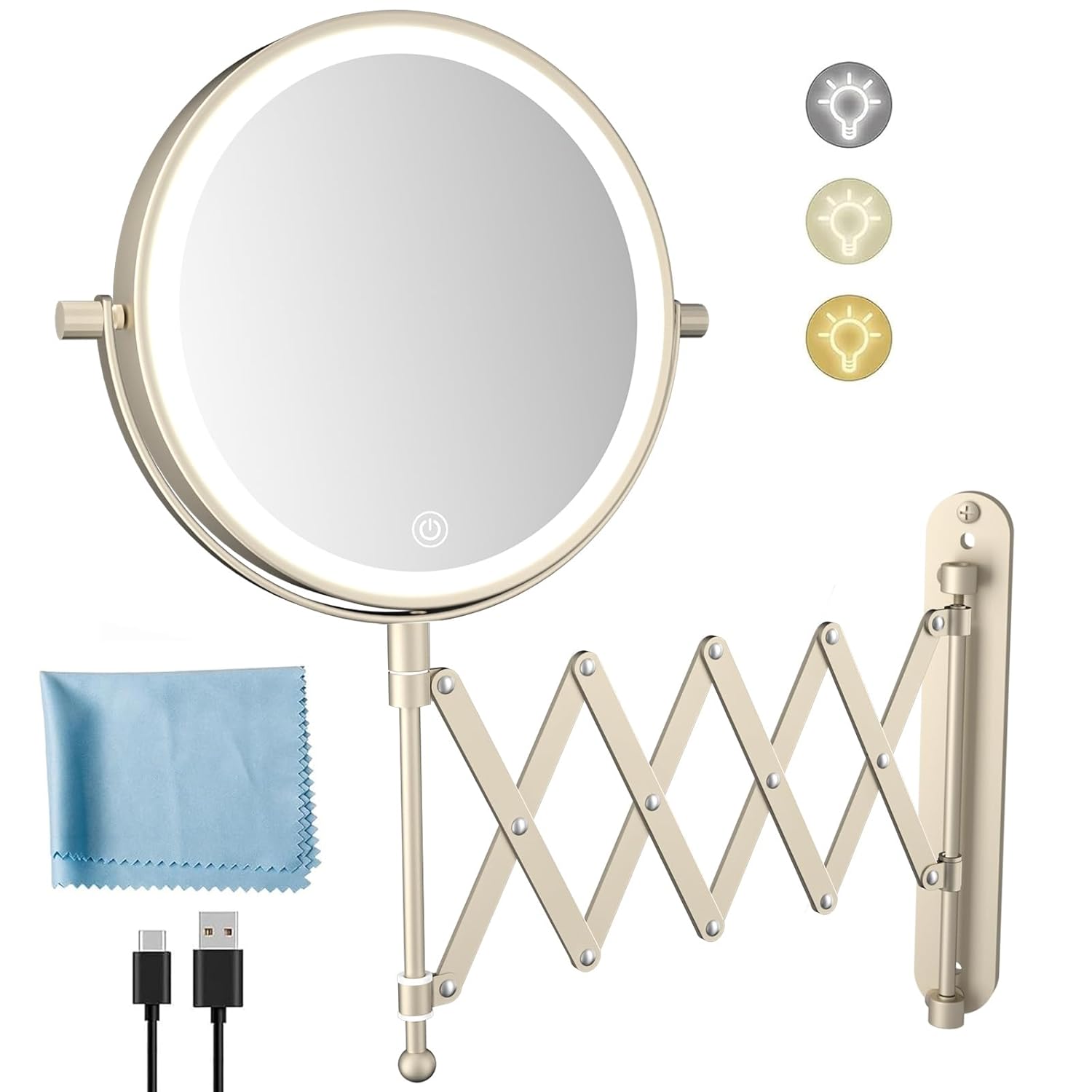 Rechargeable Wall Mounted Makeup Mirror with 3 Color Lights