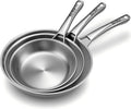 Tri-Ply Stainless Steel Frying Pans Set (8, 10, 12in) - Even Heat