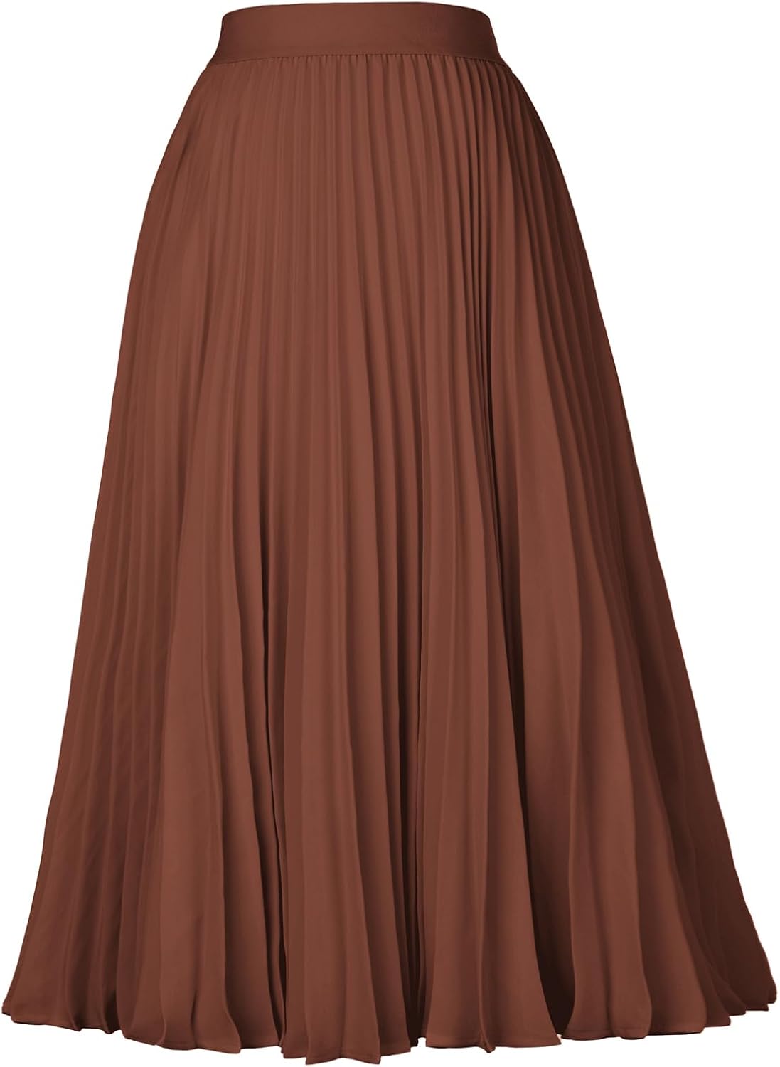 High Elastic Waist Pleated Chiffon Midi Swing Skirt for Women