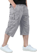 Men's Cargo Shorts Below Knee Casual Twill Capri Pants - Comfortable