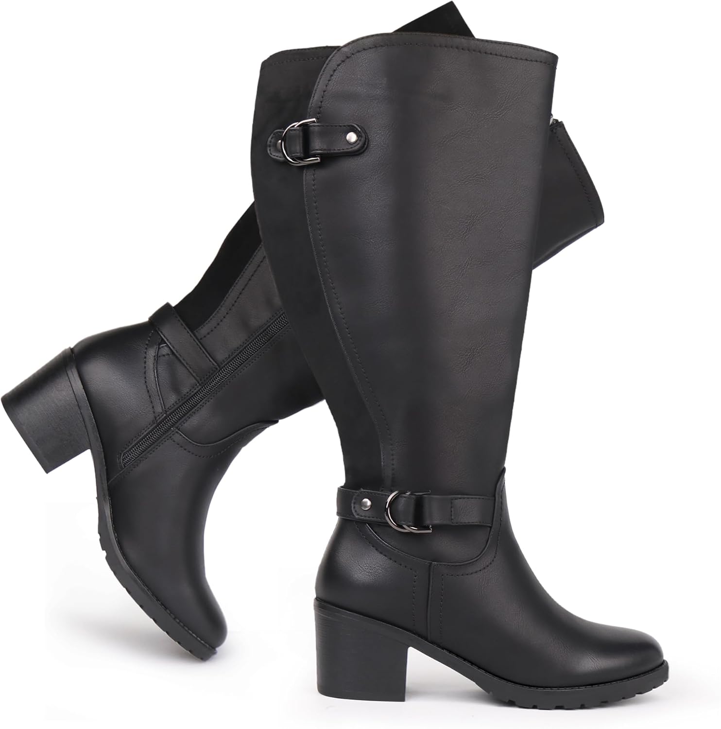 Women's Extra Wide Calf Knee High Riding Boots with Block Heel