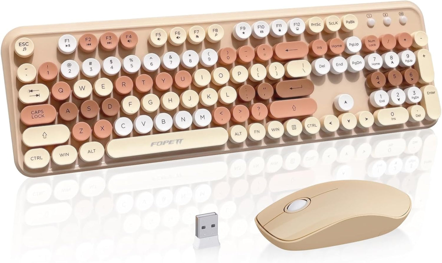 FOPETT Wireless Keyboard and Mouse Set - Colorful Design
