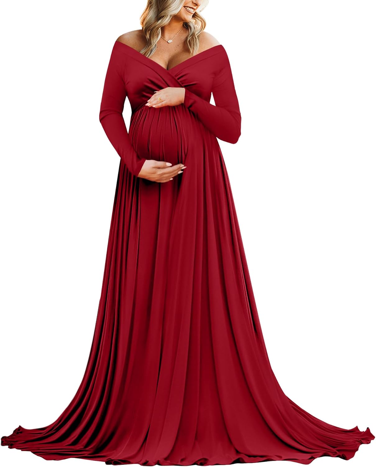 Saslax Maternity Off Shoulders Half Circle Gown for Photoshoot