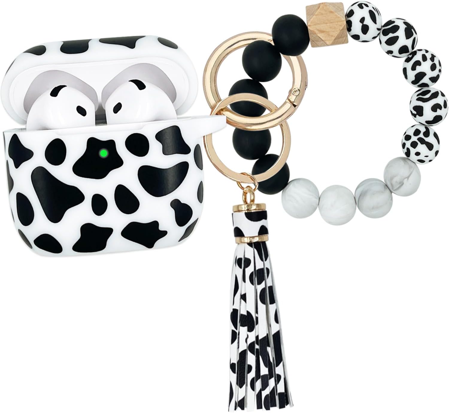 Protective Silicone AirPods 4 Case with Keychain - Cow Print