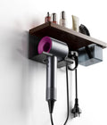 Walnut Hair Dryer Holder Wall Mounted - Minimalist Black Organizer