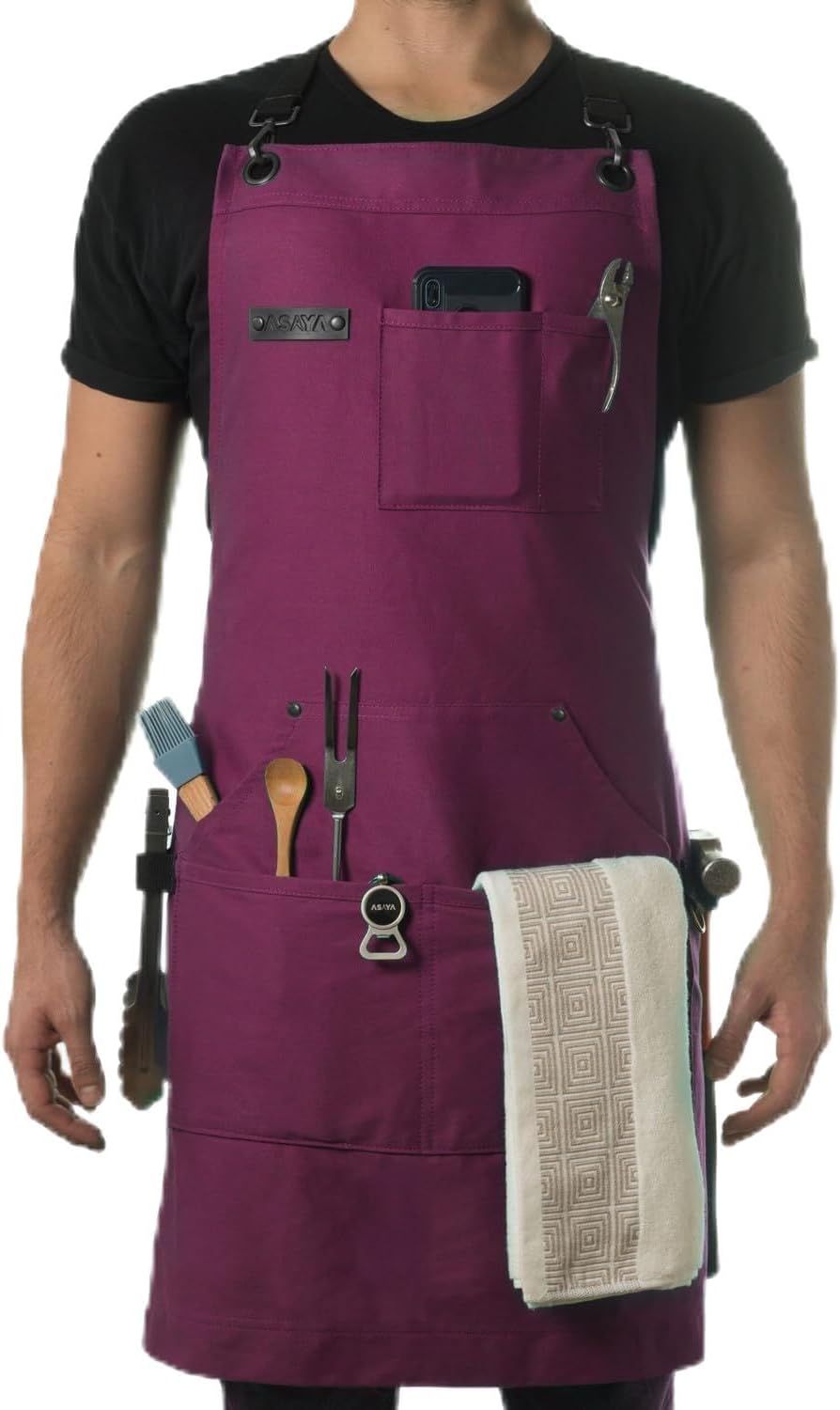 Asaya Chef and BBQ Apron with Bottle Opener and Hand Towel