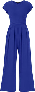 Summer Jumpsuit for Women Ribbed Cap Sleeve Wide Leg - Flattering