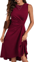 Women's Summer A-Line Ruched Waist High Low Midi Dress - Flattering