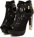Women's Pretty Lace Flowers Open Toes High Heels Ankle Boots - Elegant