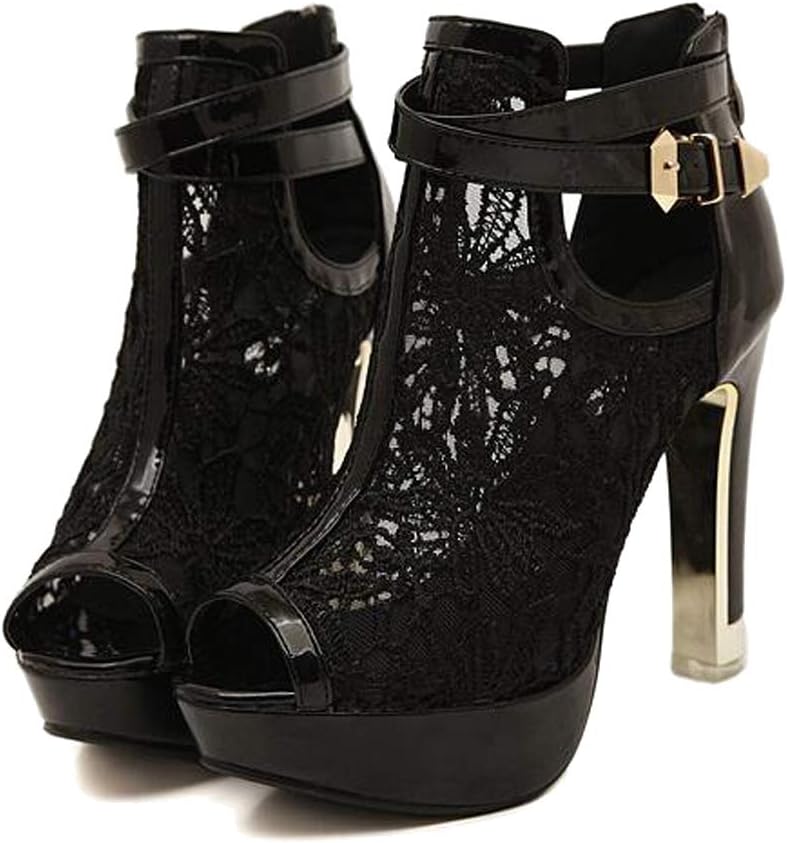 Getmorebeauty Women's Pretty Lace Flowers Open Toes High Heels